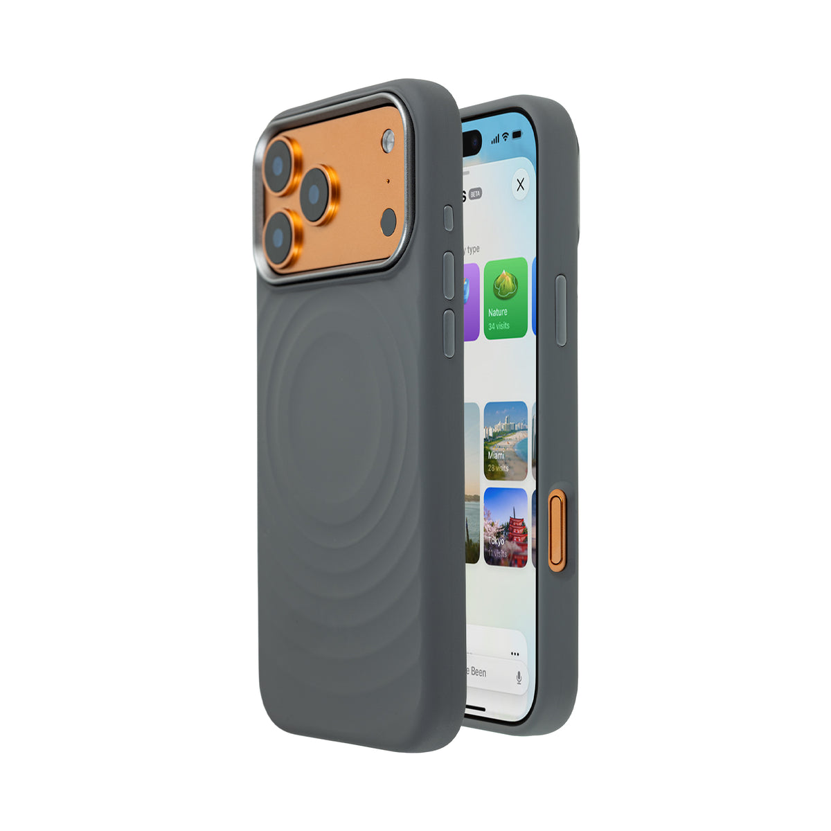 Rear view of the grey WaveSilk silicone case for iPhone 18 Pro Max