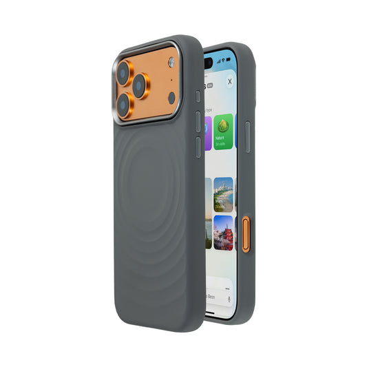Rear view of the grey WaveSilk silicone case for iPhone 18 Pro Max